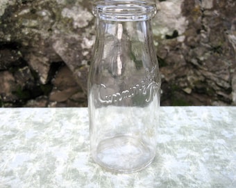 Vintage Half Pint CUNNINGHAM FARM PRODUCTS Cream Bottle Clear Glass Dairy Milk Bottle