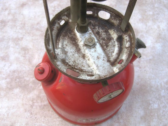 1958 Coleman 200A Red Single Mantle Camping Lantern W/ Pyrex Globe