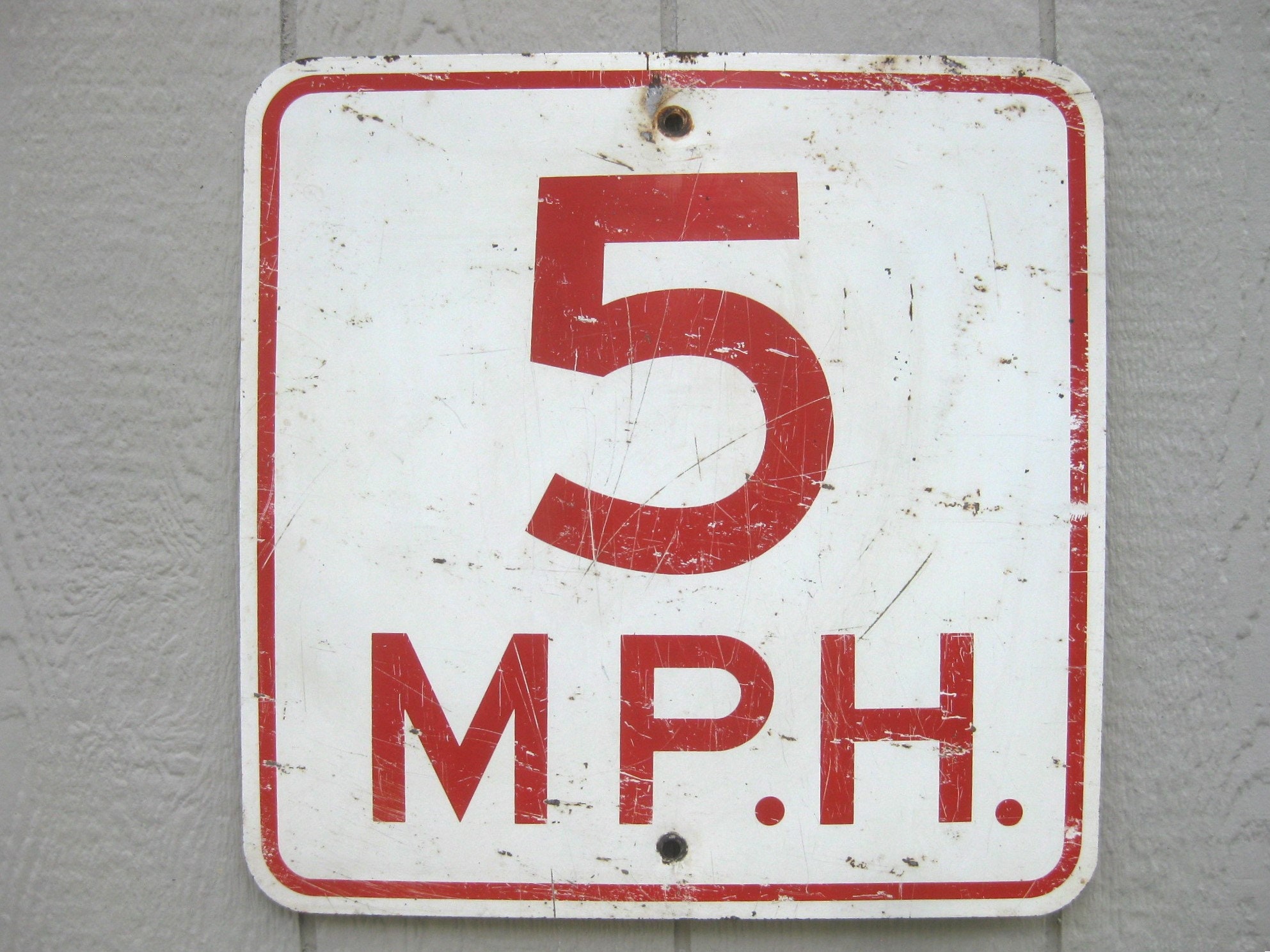 Vintage 5 M.P.H. Speed Limit Sign: Red Enamel Steel, 18