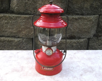 1958 Coleman 200A Red Single Mantle Camping Lantern W/ Pyrex Globe