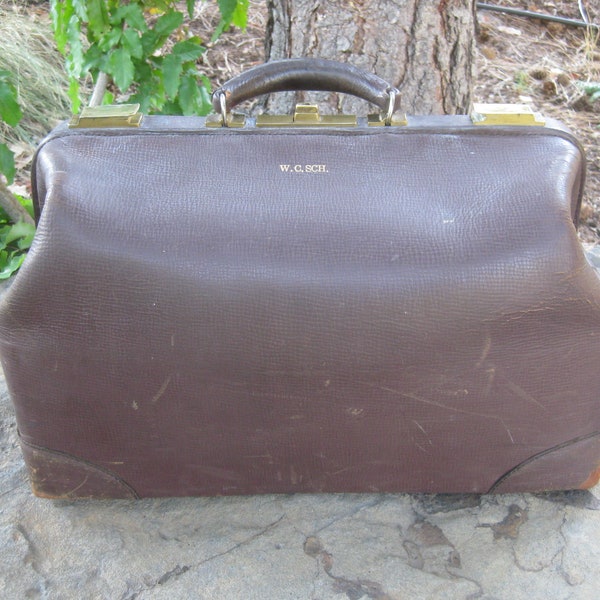 Antique Large Brown Leather Doctor's Medical Bag Traveling Doctor's House Call Bag