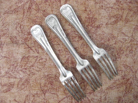 Antique WWI US Military Forks - 1918 Mess Kit Utensils - Set of 3
