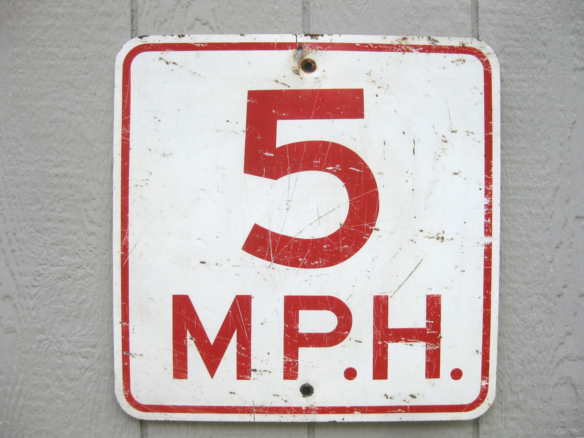 Vintage 5 M.P.H. Speed Limit Sign: Red Enamel Steel, 18