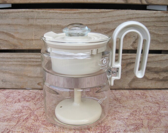 Retro GEMCO 2 Cup Glass Perk Coffee Pot Percolator Almond Stovetop