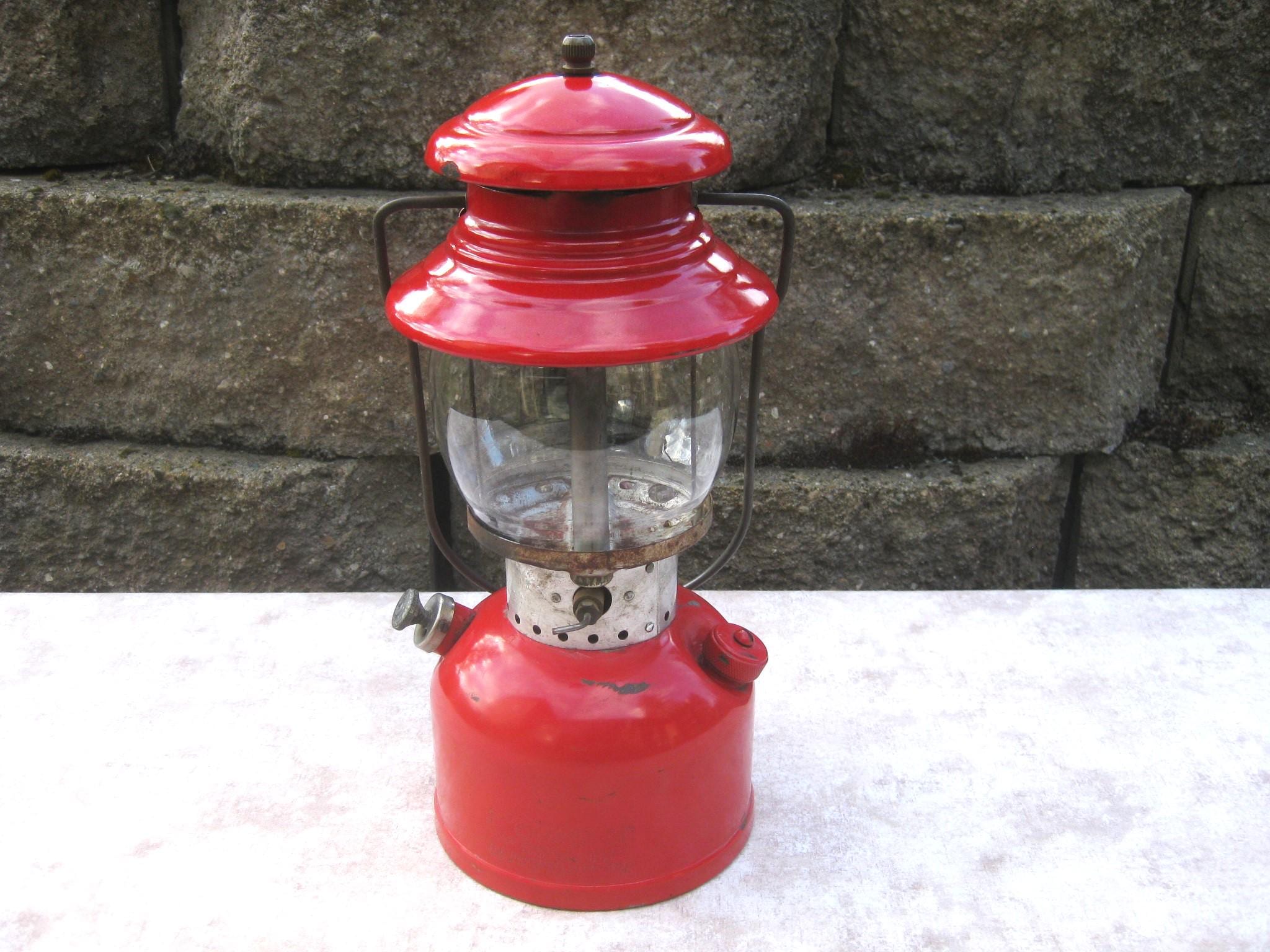 1958 Coleman 200A Red Single Mantle Camping Lantern W/ Pyrex Globe