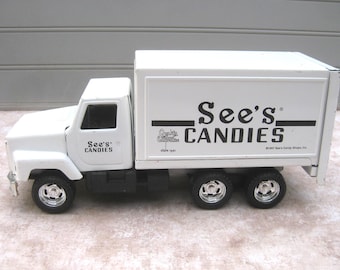 Vintage ERTL SEE'S CANDIES Pressed Steel White Delivery Truck