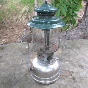 1950 COLEMAN 220D Double Mantle Camping Lantern w/ Nickel Plated Fount