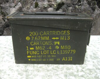 Vintage S.C.F. Military Green Ammo Box Heavy Duty Metal Storage Can