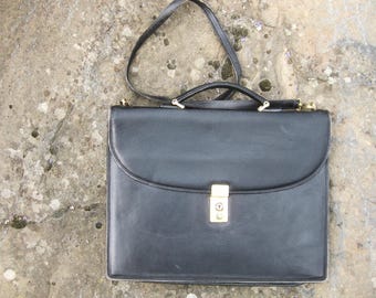 Vintage MARK CROSS Black Italian Leather Attaché Briefcase Shoulder Bag  Made in Italy