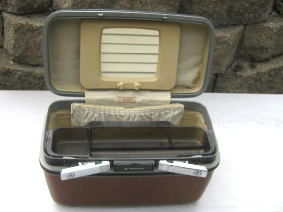 Mid Century Samsonite Silhouette Brown Train Case Makeup Case