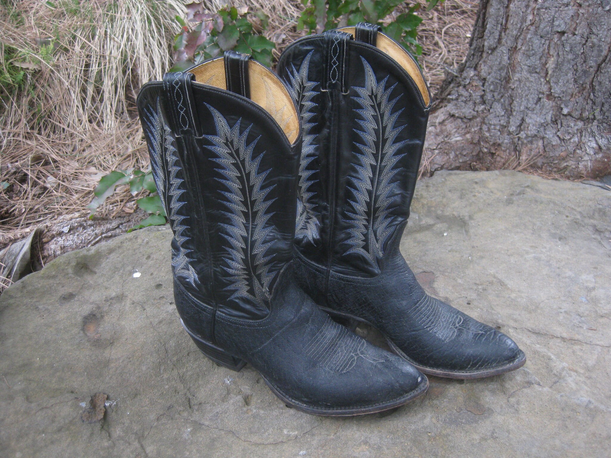 Vintage Tony Lama Black Leather Ostrich ? Toe Texas Cowboy