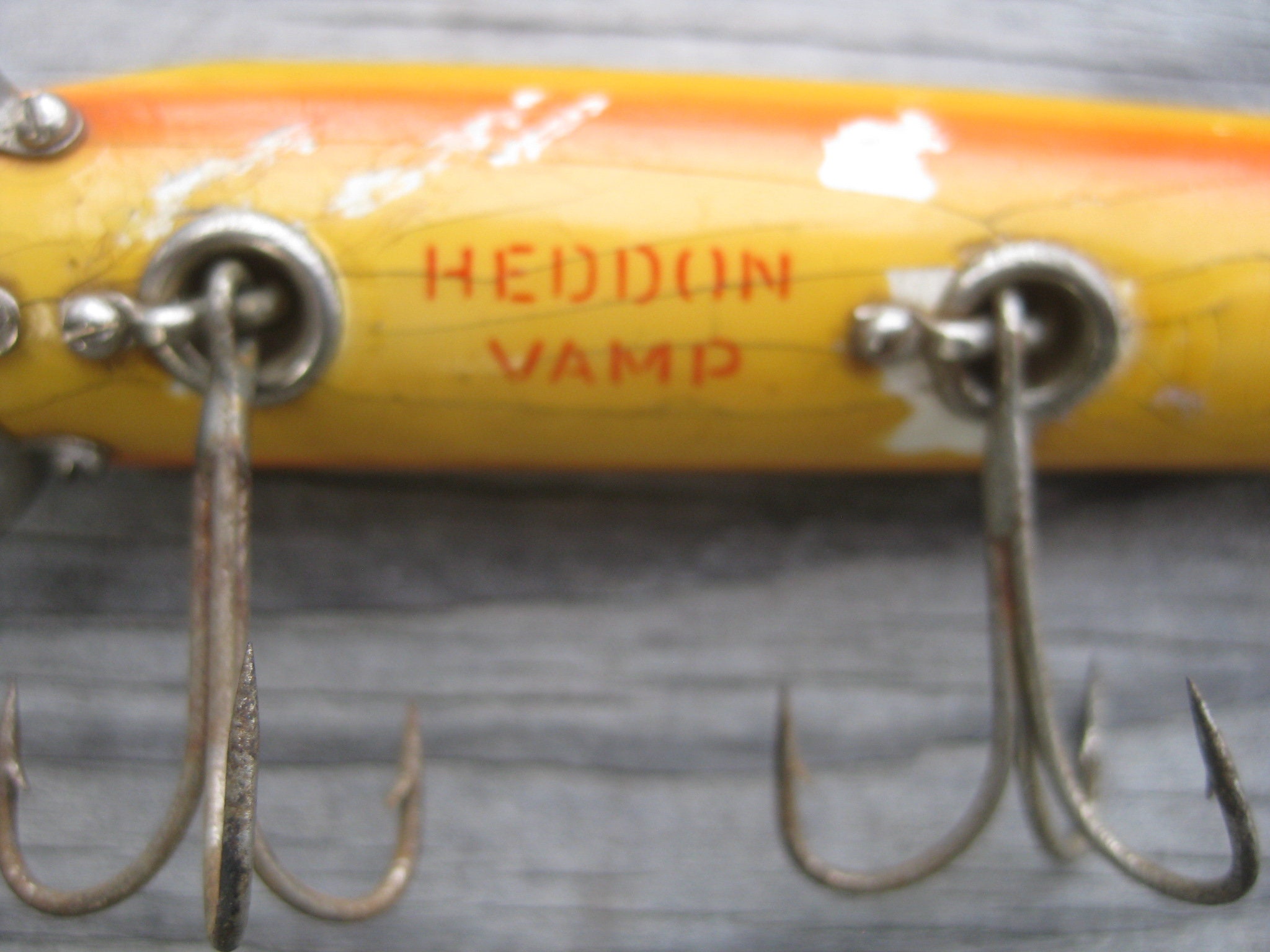 Antique Heddon Dowagiac Vamp Wood Rainbow Glass Eyes Fishing Lure 
