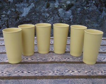 Set of 6 TUPPERWARE #873 12 oz. Stackable Tumblers Harvest Gold Picnic Glasses