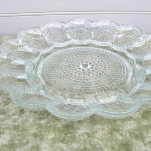 Vintage INDIANA Glass Co. 11&quot; Deviled Egg Relish Plate Hobnail Glass Egg Platter