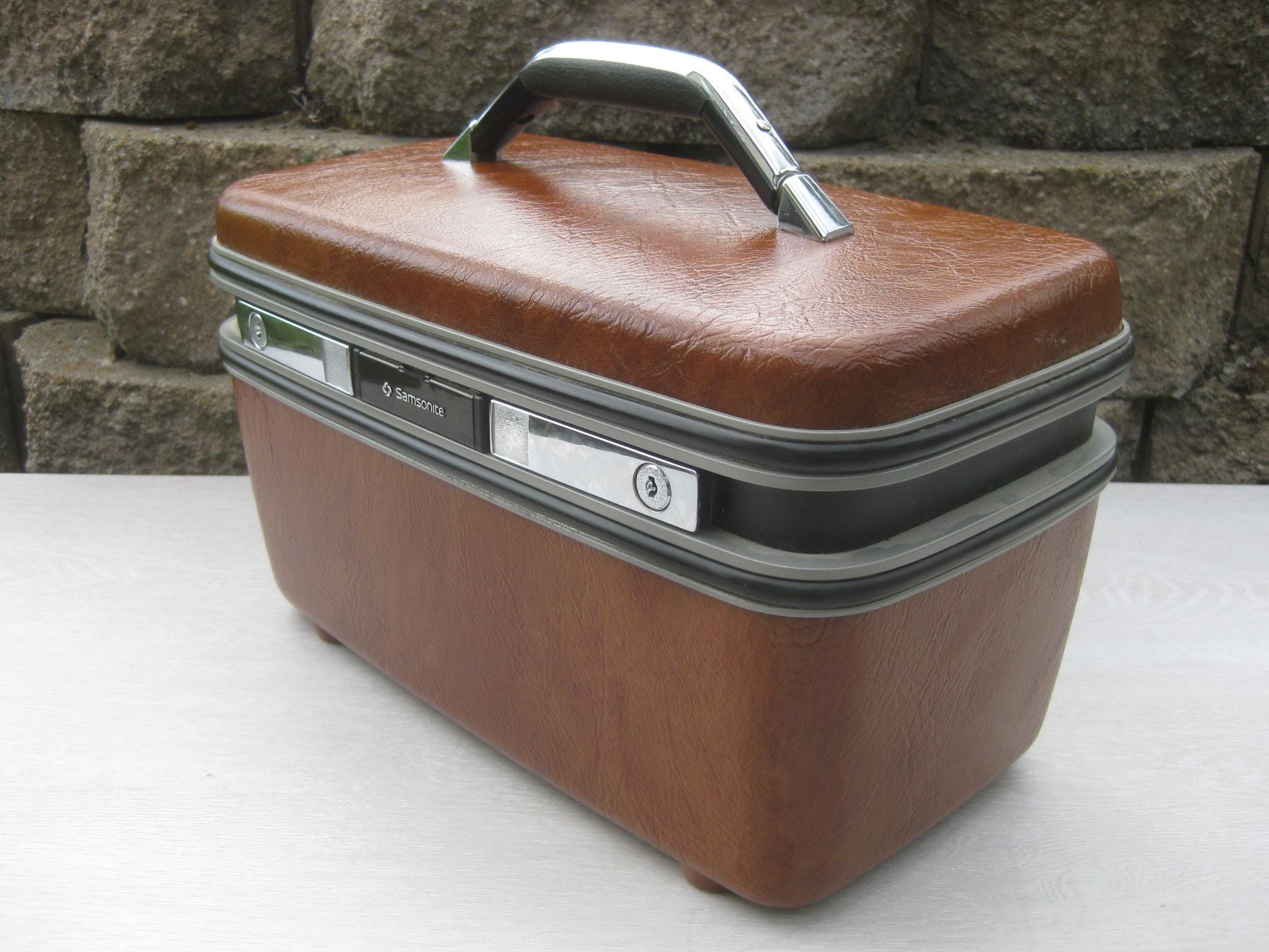 Mid Century Samsonite Silhouette Brown Train Case Makeup Case