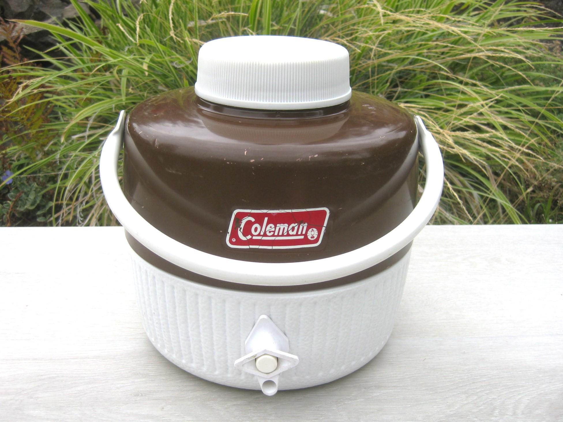 1980s Retro COLEMAN 1 Gallon Picnic Jug Water Cooler Brown Metal