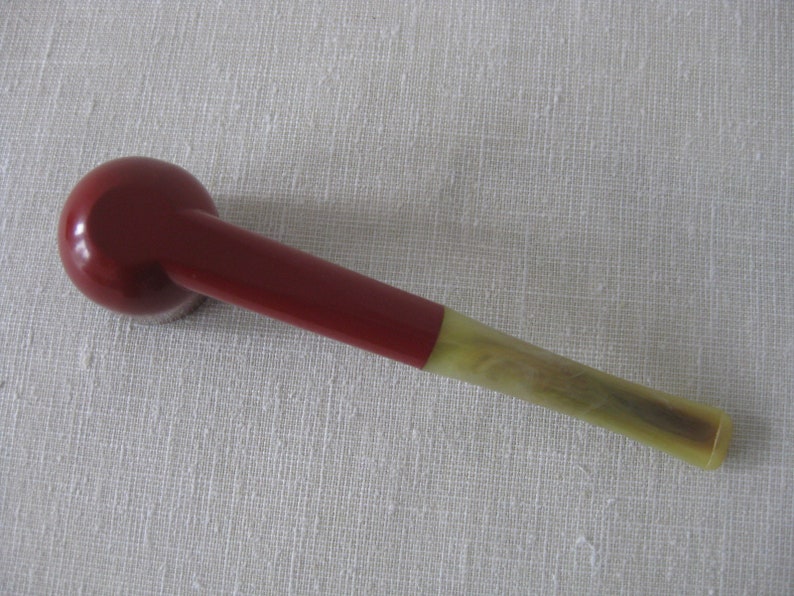 Vintage Lustrous Red Tobacco Smoking Pipe w Bakelite Stem Estate