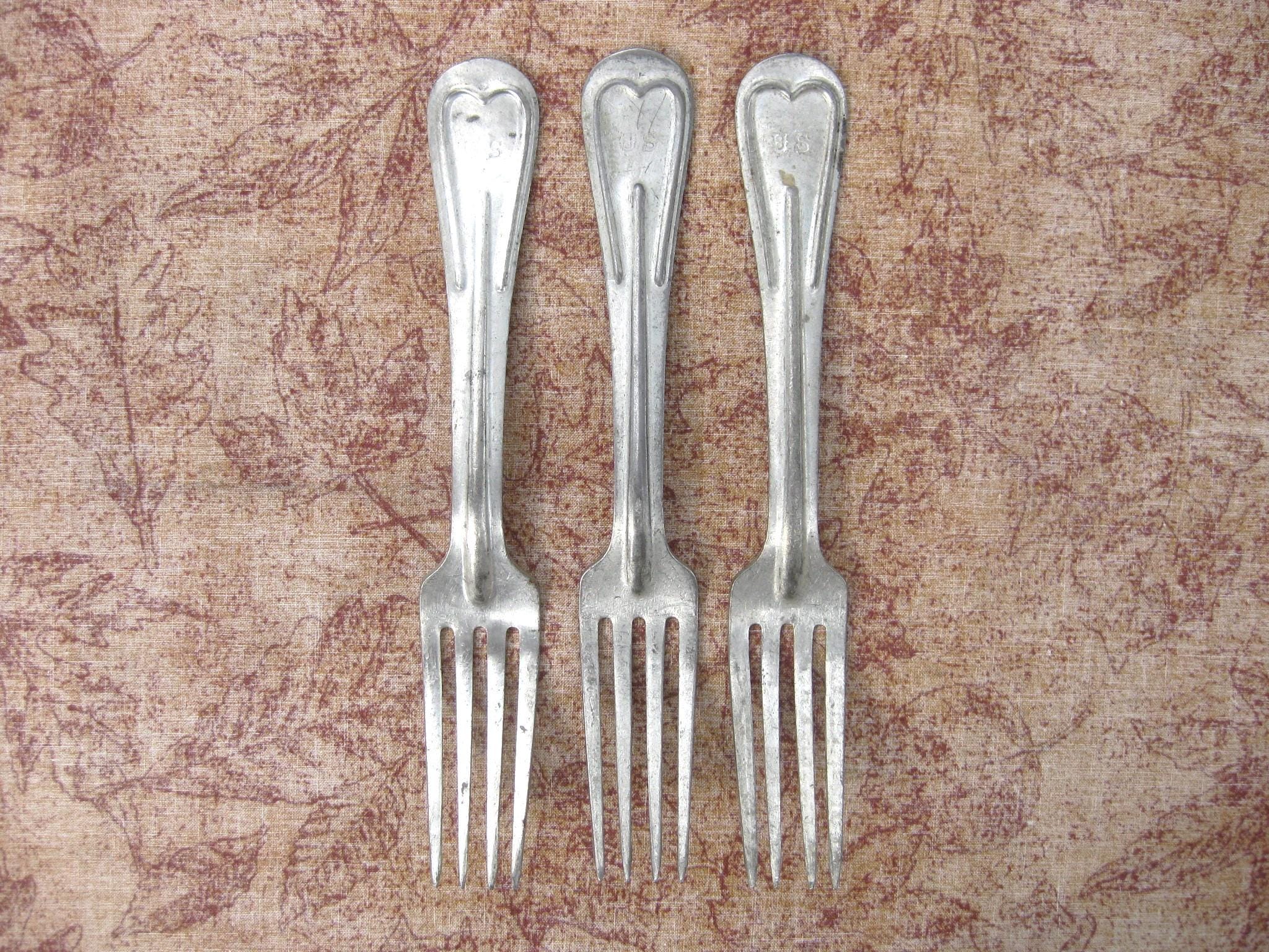 Antique WWI US Military Forks - 1918 Mess Kit Utensils - Set of 3