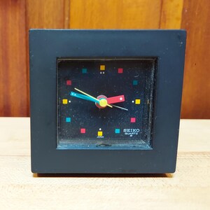 Postmodern Seiko travel alarm clock, High Tech, Memphis, PoMo, 1980s