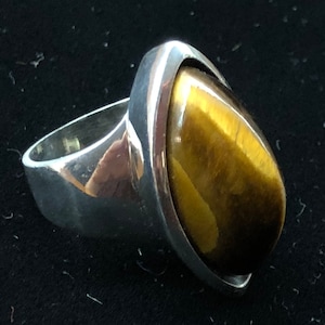 Bent Gabrielsen for Hans Hansen, Denmark, sterling silver ring with tiger eye, Karl Gustav Hansen, midcentury Danish modern