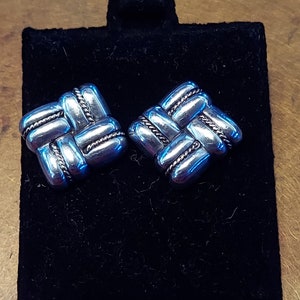 earrings, basketweave, silver and gold, for pierced ears, 1980s