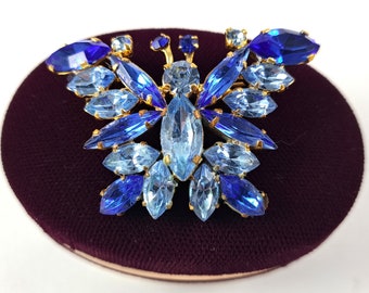 Vintage Blue Rhinestone Butterfly Brooch, Made in Austria