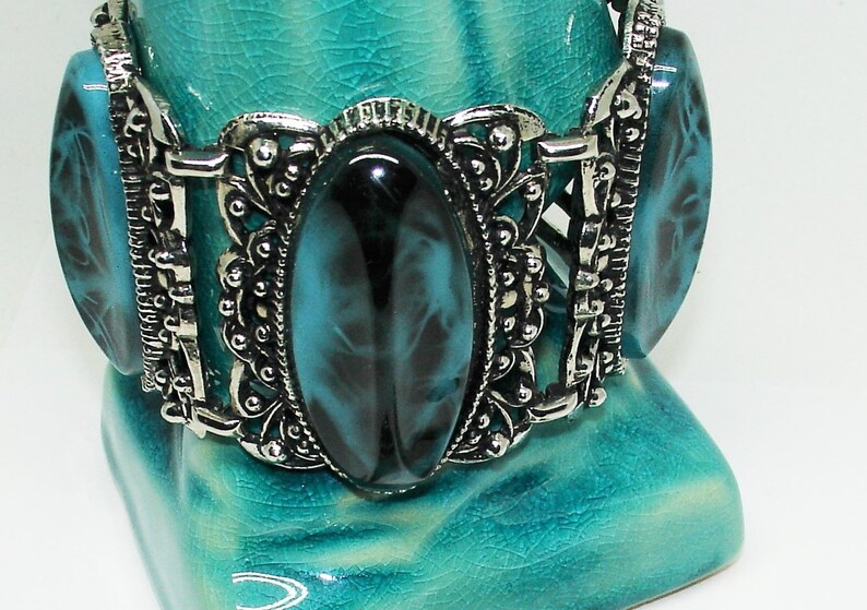 Vintage Thermoset Jewelry Set Mid Century Vintage 1960s Marbled Turquoise Cuff Bracelet /& Earrings