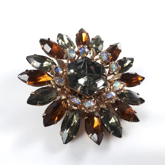Vintage Floral Rhinestone Brooch, Topaz Pin, Black Diamond, Birthday Gift for Her, Jewel Lapel Pin, Sunflower Pin View 5