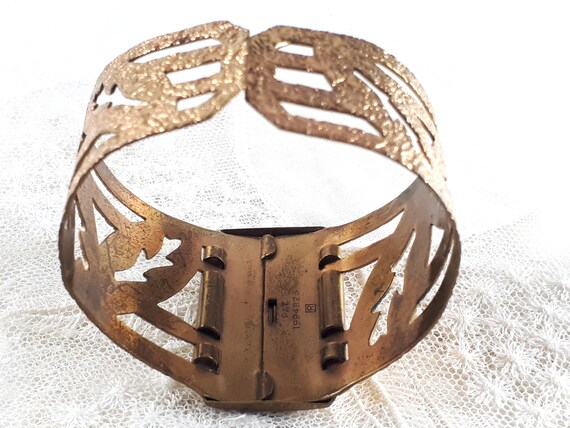 Vintage Art Deco Hinged Cuff Bracelet, Gilt Brass… - image 8