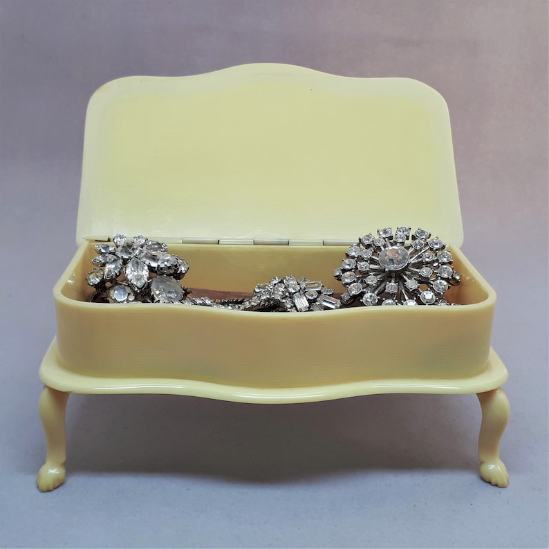 Celluloid Trinket Carved Paw Feet French Ivory Piano Antique 1920s Jewelry Box