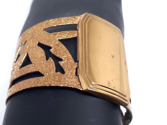 Vintage Art Deco Hinged Cuff Bracelet, Gilt Brass… - image 3