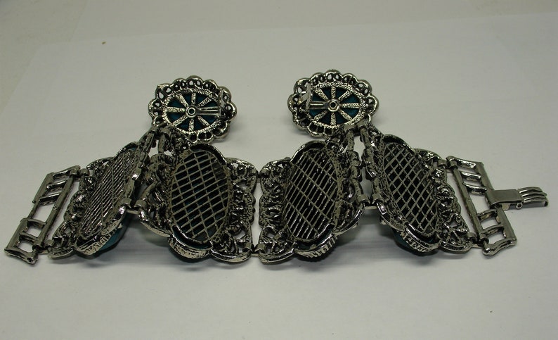 Vintage Thermoset Jewelry Set Mid Century Vintage 1960s Marbled Turquoise Cuff Bracelet /& Earrings