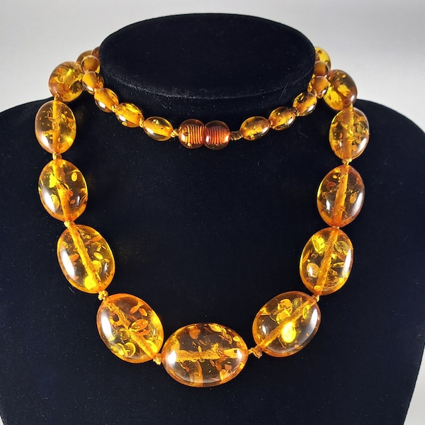Vintage Butterscotch Confetti Lucite Necklace, Graduated Beads, 28 Inches