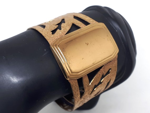 Vintage Art Deco Hinged Cuff Bracelet, Gilt Brass… - image 1
