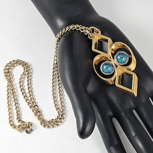 Vintage Austria Pendant Necklace, Blue Cabochons, Statement Necklace, Jewelry Gift For Her