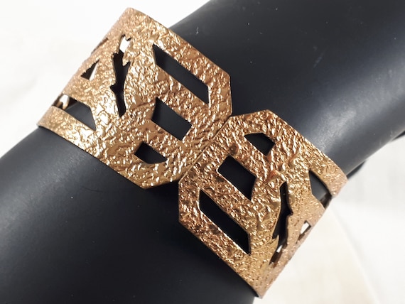 Vintage Art Deco Hinged Cuff Bracelet, Gilt Brass… - image 2