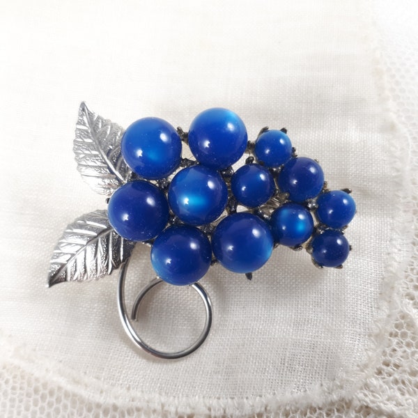 Vintage Blue Moonglow Lucite Brooch, Grape Cluster, Graduated Beads, Gift For Her Jewelry, Jacket Pins, Lapel Pin Silver, Sweater Pin