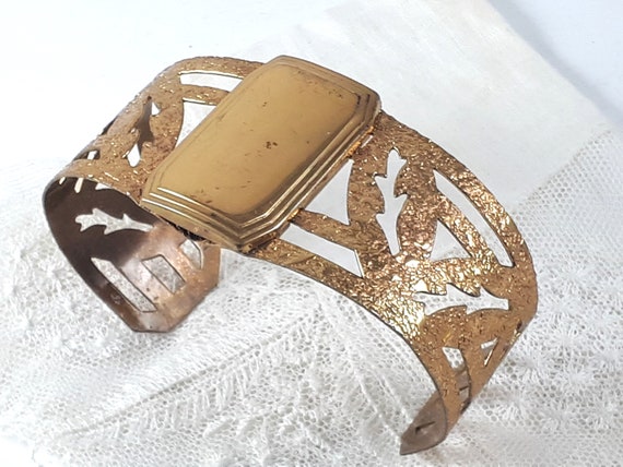 Vintage Art Deco Hinged Cuff Bracelet, Gilt Brass… - image 5