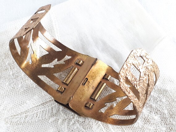 Vintage Art Deco Hinged Cuff Bracelet, Gilt Brass… - image 7