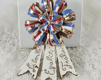 Vintage Silson Fur Clip: Patriotic Cockade Brooch, WW2 Jewelry