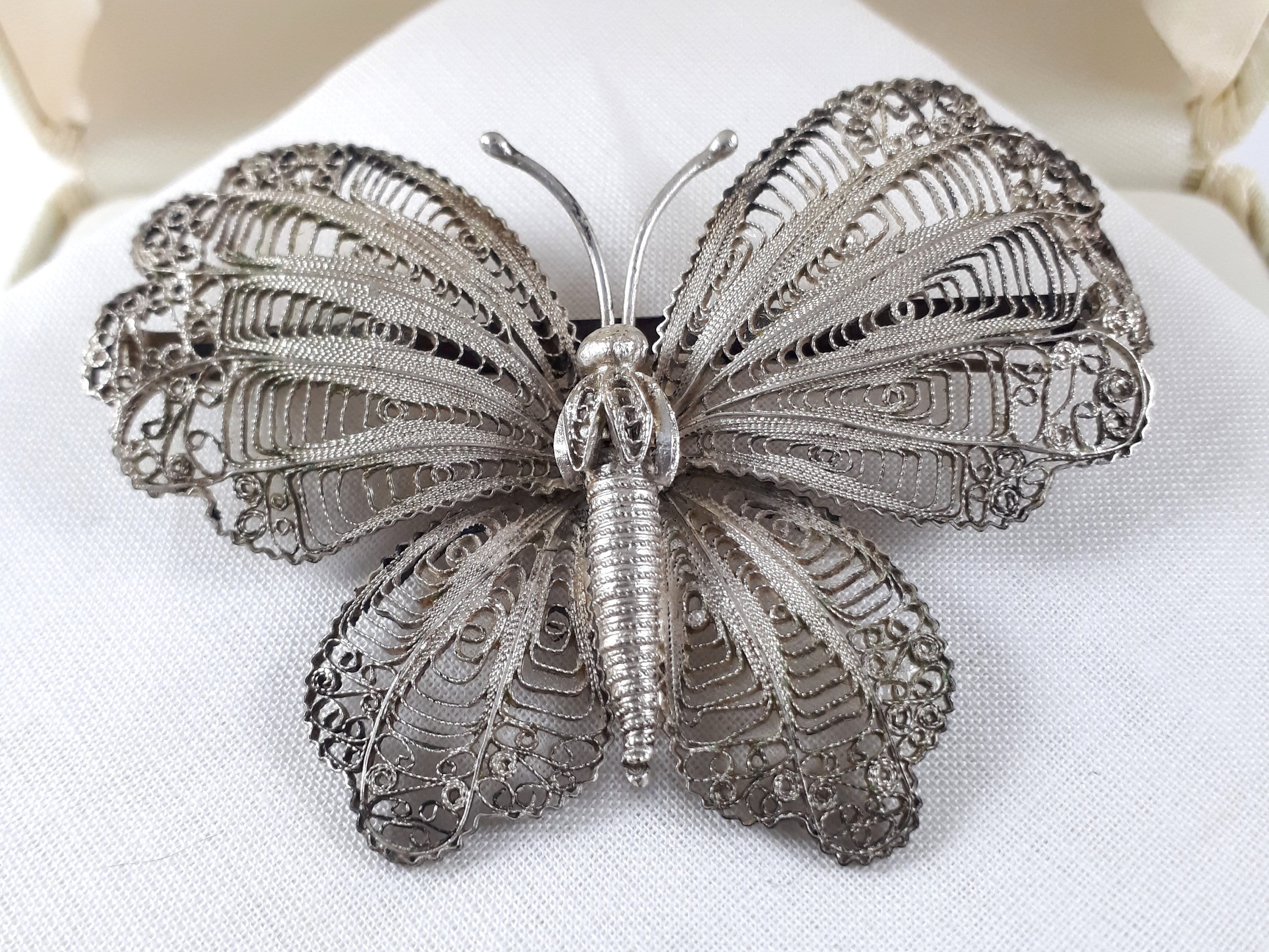 Vintage Silver Filigree Butterfly Brooch Art Nouveau Silver