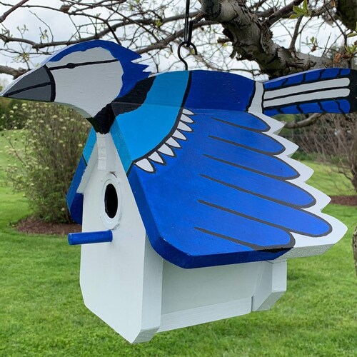 Blue Jay Bird House hand Made Etsy