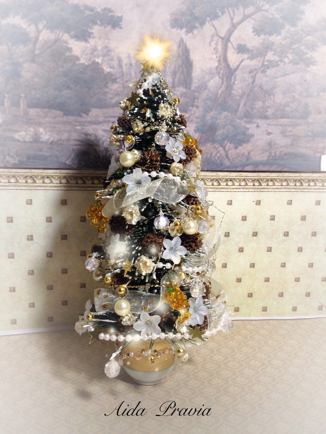 Gouden kerstboom poppenhuis 1/12. Etsy