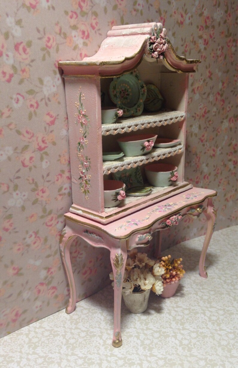Cupboard with pink flowers 1/12. Hand painted furnitures Etsy