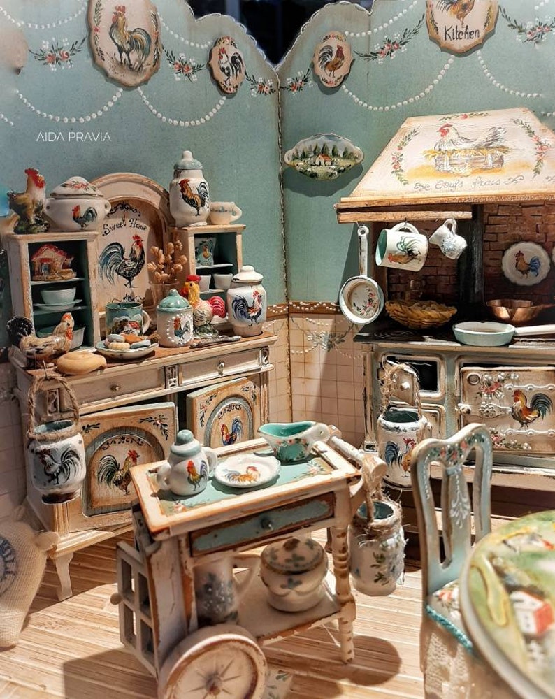 Cart Cooks Roosters. Dollhouse Furniture Etsy