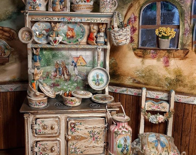 Peter Rabbit Kitchen 1.12. Hand Painted Furnitures. Dollhouse Etsy