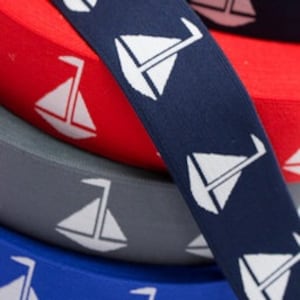 Elastic band extra wide 4 cm sailboat dark blue, cobalt blue, gray or red from 0.5 m