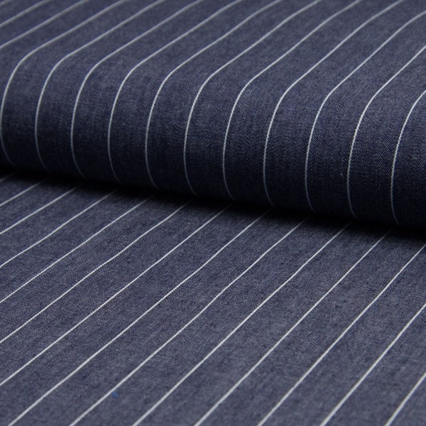 Jeans fabric dark blue with white stripes from 0.5 m