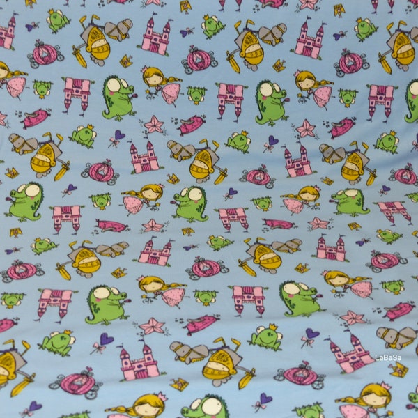 Jersey fabric by the meter Crocodile Castle Princess from 0.5 m