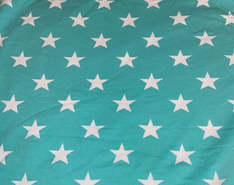 Jersey fabric stars white turquoise from 0.5 m